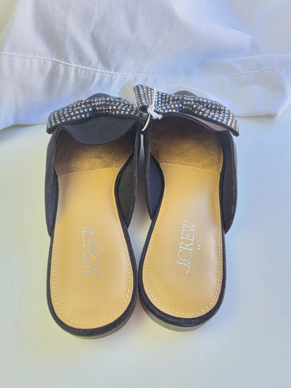 NWT J.Crew Black Embellished Bow Pointed-Toe Mules Dressy Casual Sze 6
